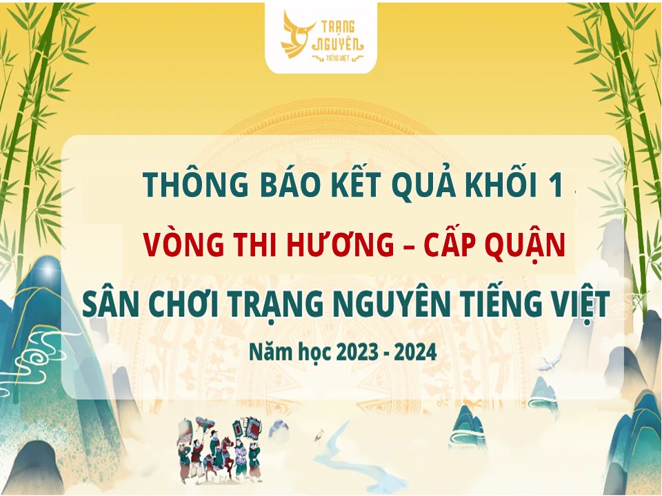 Thông báo kết quả khối 1 thi Hương - cấp Quận sân chơi Trạng Nguyên Tiếng Việt năm học 2023 - 2024